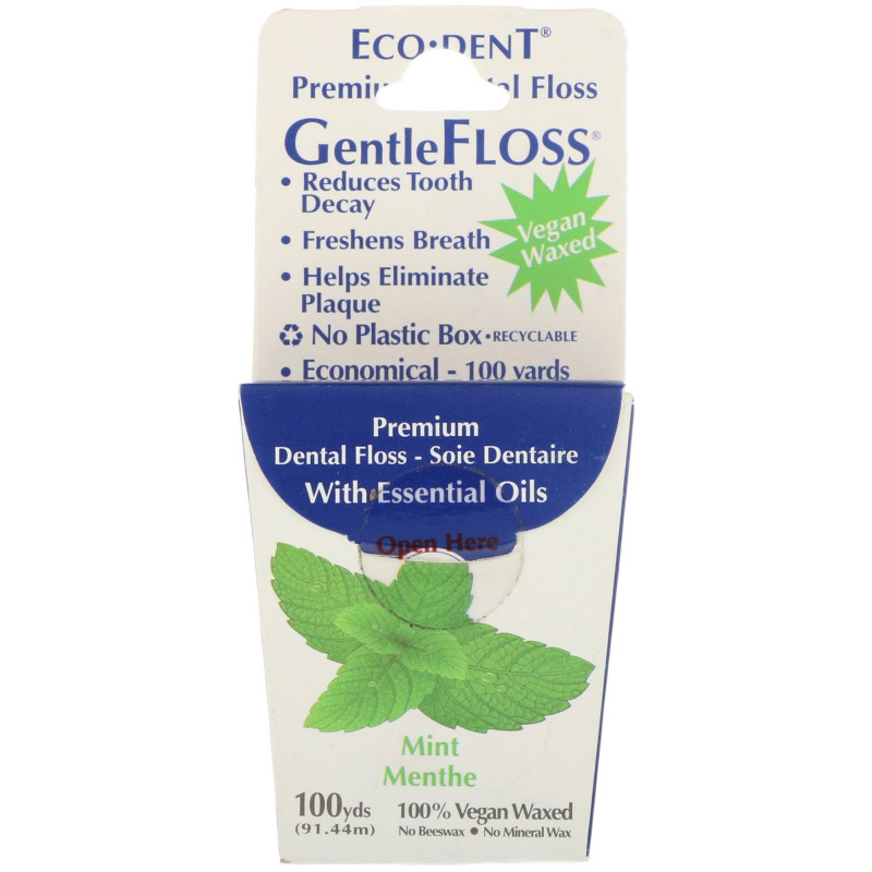 Eco-Dent, GentleFloss Зубная Нить, Мята 91.44 м