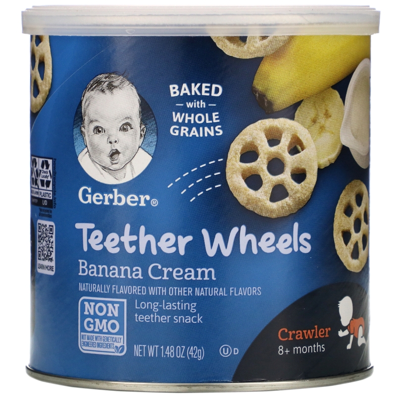 Gerber,  Teether Wheels, 8+ Months, Banana Cream, 1.48 oz (42 g)