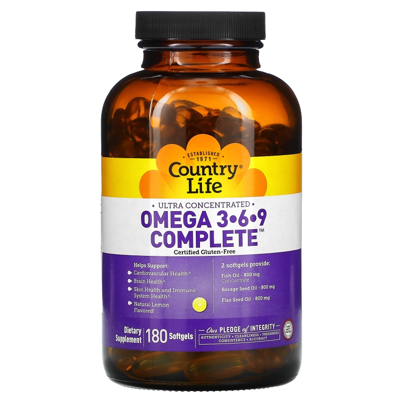 Country Life, Ultra Concentrated Omega 3•6•9 Complete, Lemon Flavor, 180 Softgels