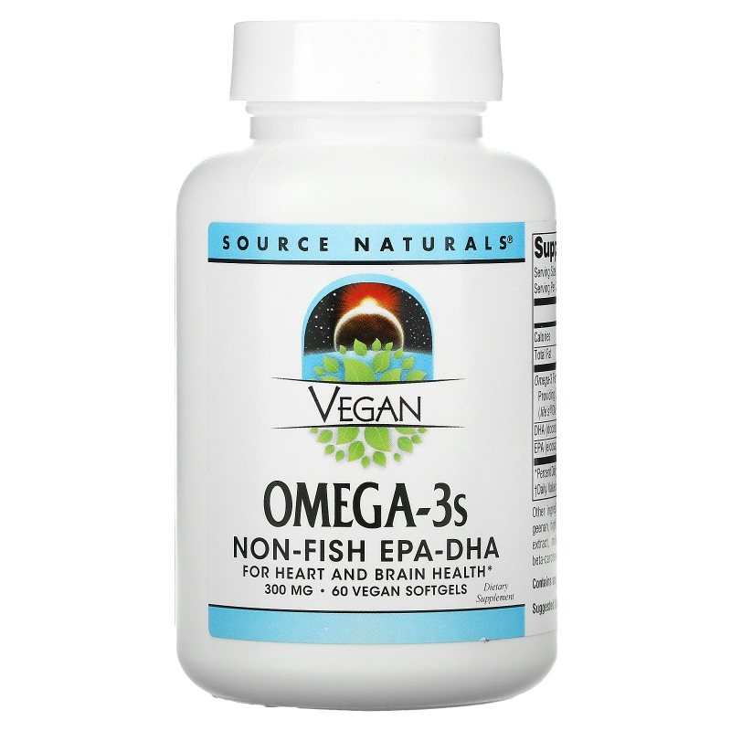 Source Naturals, Веганская Омега 3S, ЭПК-ДГК, 300 мг, 60 веганских мягких таблеток