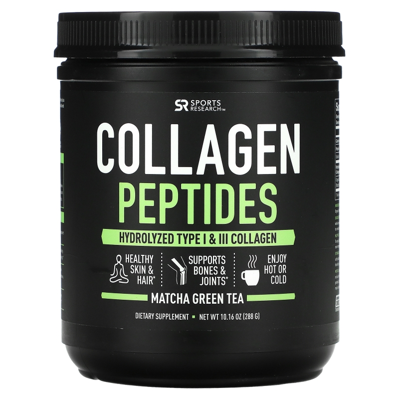 Sports Research, Collagen Peptides, Hydrolyzed Type I & III, Matcha Green Tea, 10.16 oz (288 g)