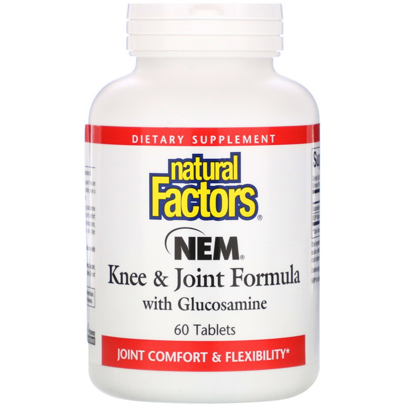 Natural Factors, Состав для колен и суставов - NEM с глюкозамином, 60 таблеток