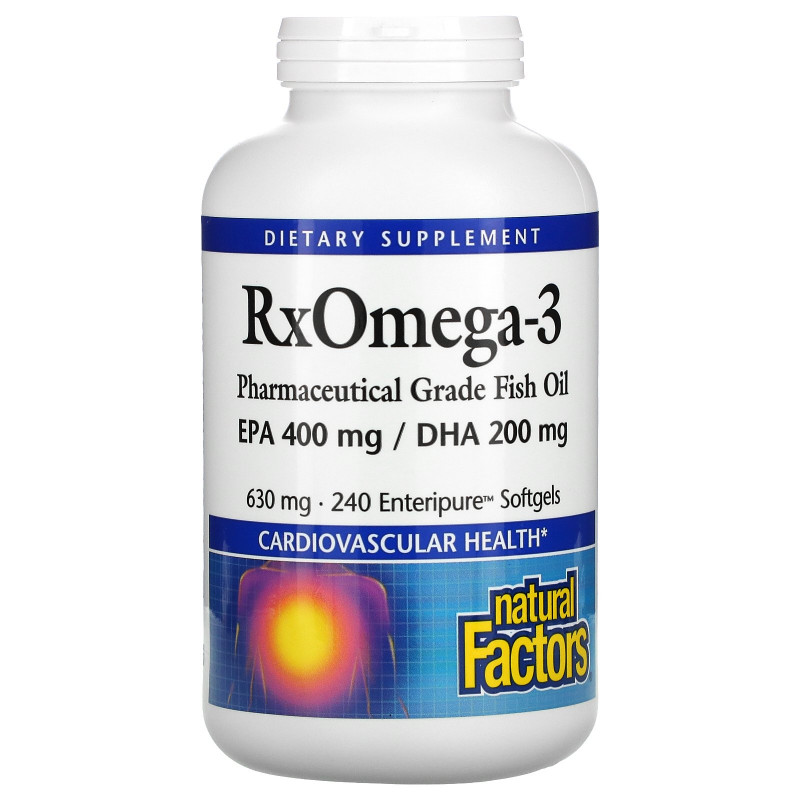 Natural Factors, Rx Omega-3, 630 мг, 240 желатиновых капсул Enteripure