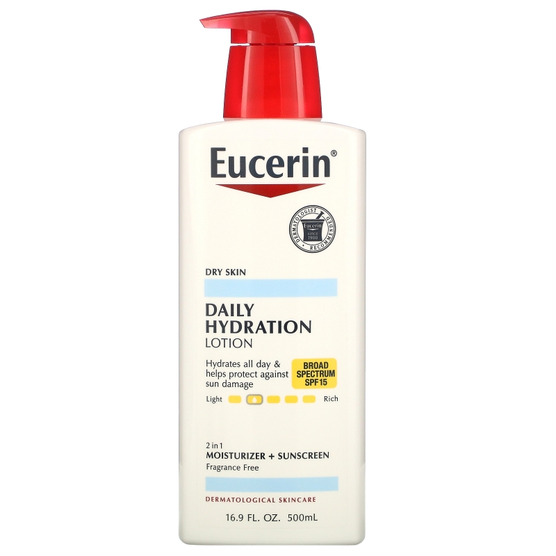 Eucerin, Лосьон, Ежедневное увлажнение, для сухой кожи, крем с защитным фактором SPF 15, без ароматизаторов, 500 мл