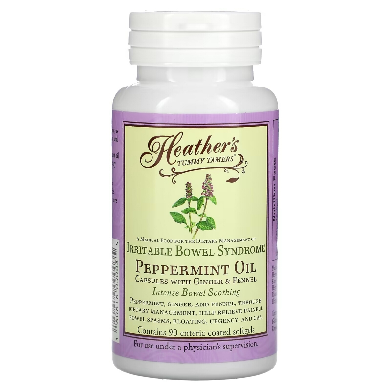 Heather's Tummy Care успокоительное для кишечника с маслом перечной мяты 90 гелевых капсул покрытых оболочкой