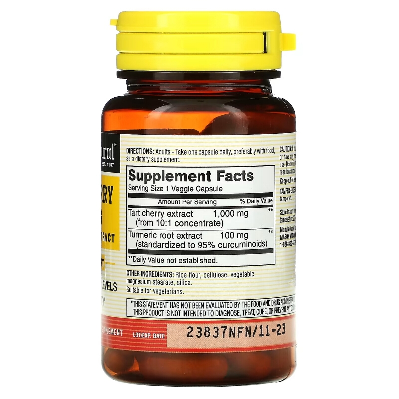 Mason Natural, Tart Cherry with Turmeric Extract, 1,000 mg, 60 Veggie Caps