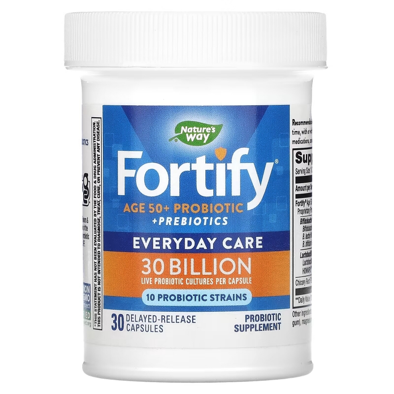 Nature's Way, Fortify, Age 50+ Probiotic + Prebiotics, Everyday Care, 30 Billion, 30 Delayed-Release Veg Capsules