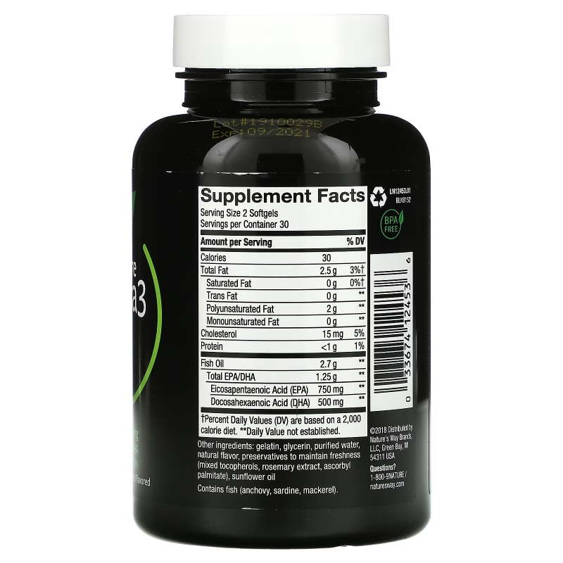 Nature's Way, Ultra Pure Omega3, Fresh Mint, 625 mg, 60 Softgels