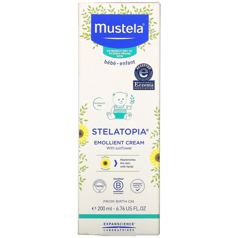 Mustela, Stelatopia, Emollient Cream with Sunflower, Fragrance Free, 6.76 fl oz (200 ml)