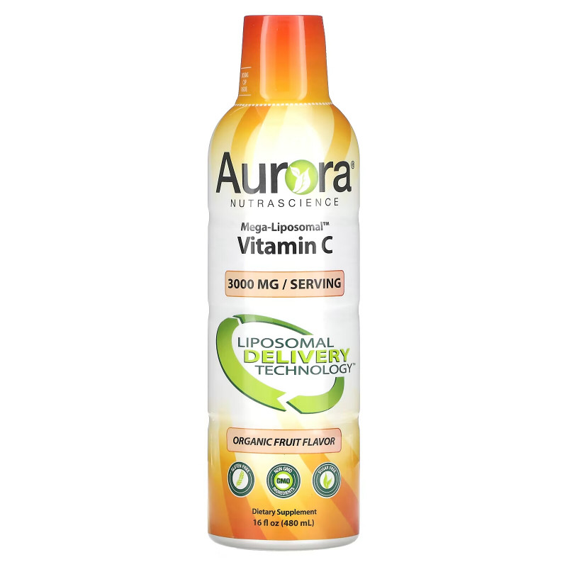 Aurora Nutrascience, Mega-Liposomal Vitamin C, Organic Fruit Flavor, 3,000 mg, 16 fl oz (480 ml)