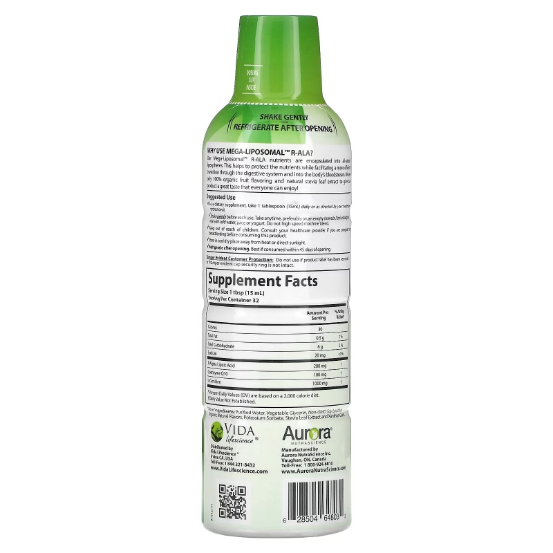 Aurora Nutrascience, Mega-Liposomal R-Alpha Lipoic Acid, органический фруктовый вкус, 750 мг, 480 мл (16 жидк. унций)