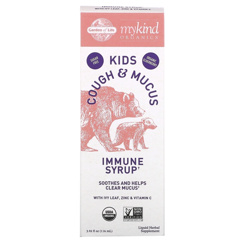 Garden of Life, Mykind Organics, Kids Cough & Mucus, Immune Syrup with Ivy Leaf, Zinc & Vitamin C, 3.92 fl oz (116 ml)