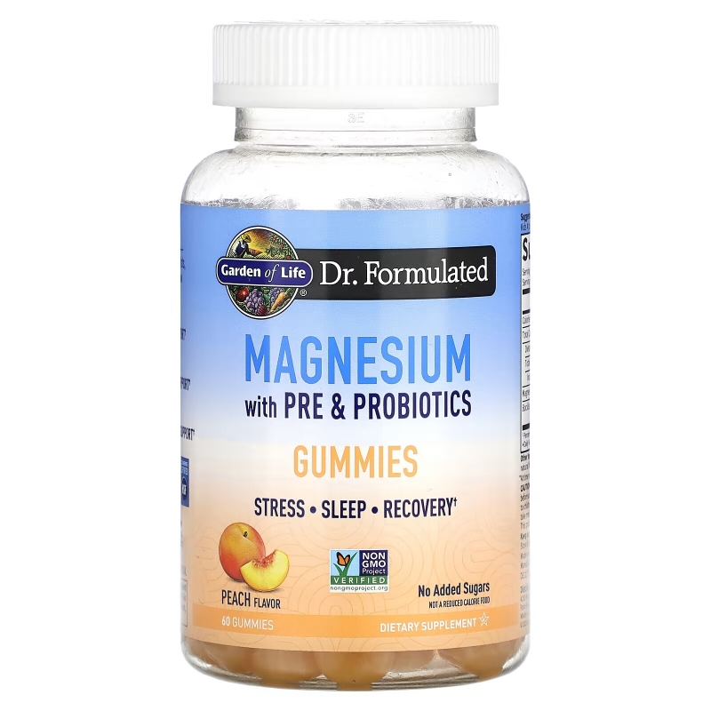 Garden of Life, Magnesium with Pre & Probiotics Gummies, Peach, 60 Gummies