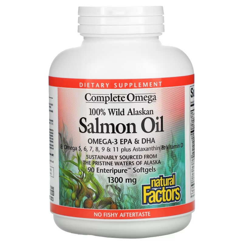 Natural Factors, 100% Wild Alaskan Salmon Oil, 1300 mg, 90 Enteripure Softgels