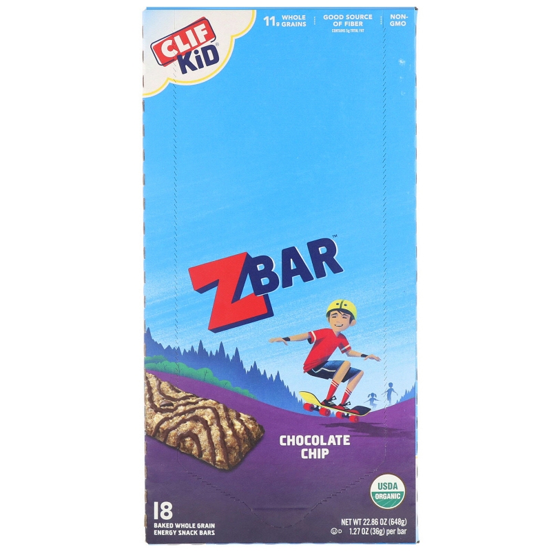 Clif Bar Clif Kid Органические батончики Z с шоколадной крошкой 18 батончиков 127 унции (36 г) каждый