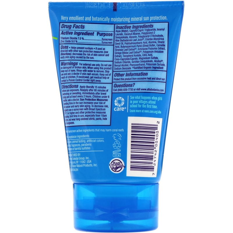 Alba Botanica Spor11.49t Mineral Sunscreen SPF 45 4 oz