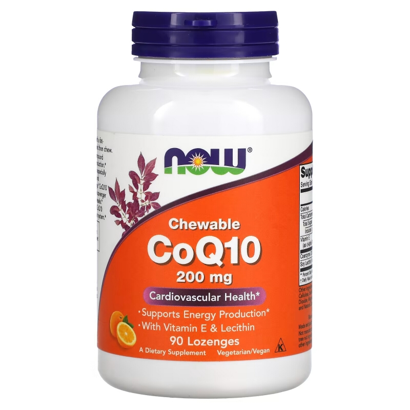 Now Foods, CoQ10, With Vitamin E and Lecithin Chewable, 200 mg, 90 Lozenges