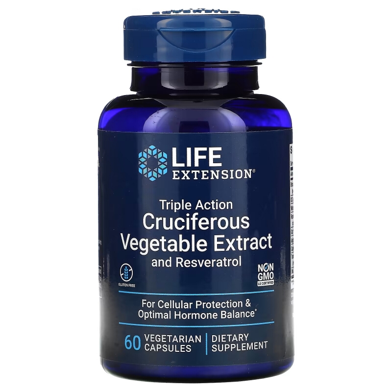 Life Extension, Triple Action Cruciferous Vegetable Extract with Resveratrol, 60 Vegetarian Capsules