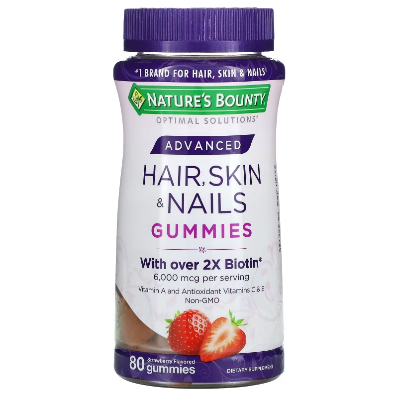 Nature's Bounty, Advanced Hair, Skin, & Nails Gummies, Strawberry, 80 Gummies