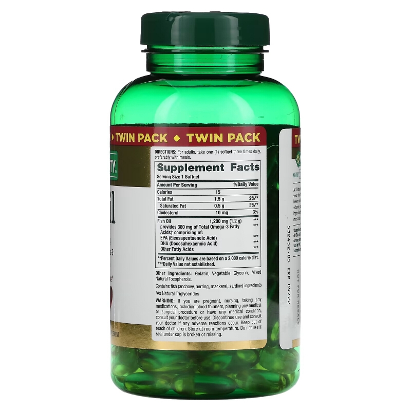 Nature's Bounty, Fish Oil, Twin Pack, 1,200 mg, 180 Rapid Release Softgels Each