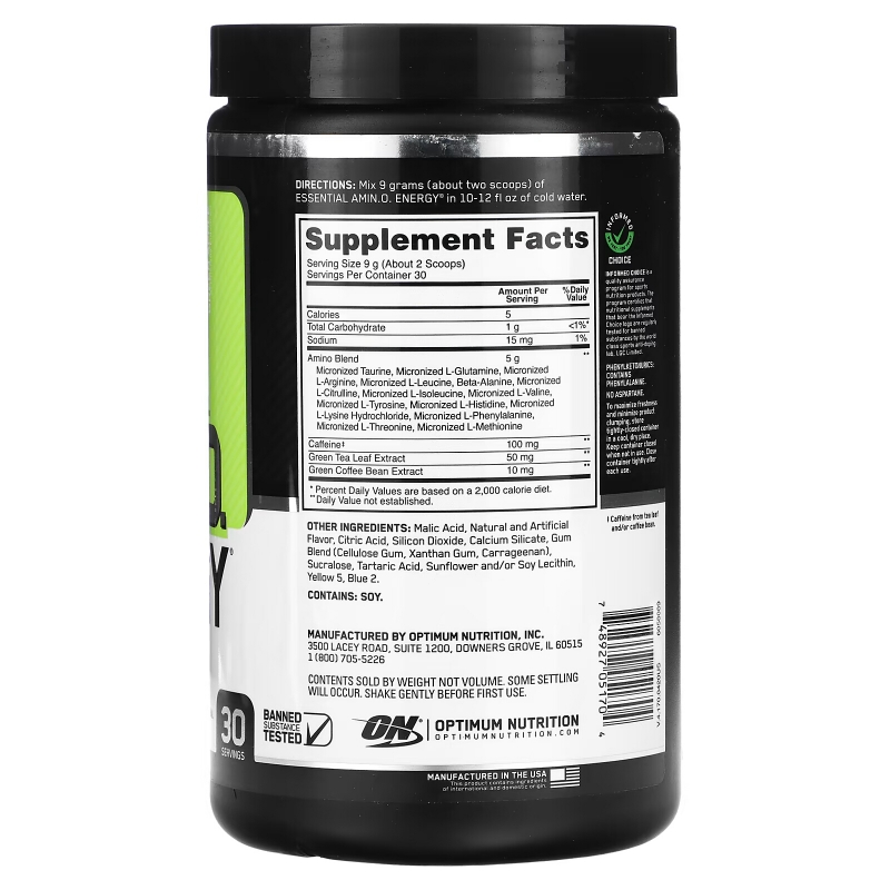 Optimum Nutrition, ESSENTIAL AMIN.O. ENERGY, Green Apple, 9.5 oz (270 g)