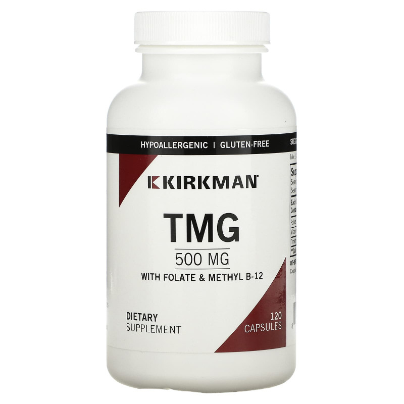 Kirkman Labs, TMG, с фолиновой кислотой и метиловым B-12, 500 мг, 120 капсул