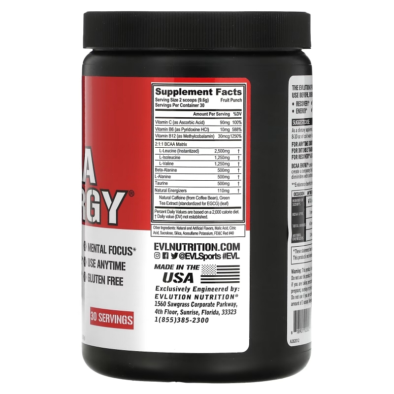 EVLution Nutrition, BCAA Energy, фруктовый пунш, 10,2 унц. (288 г)