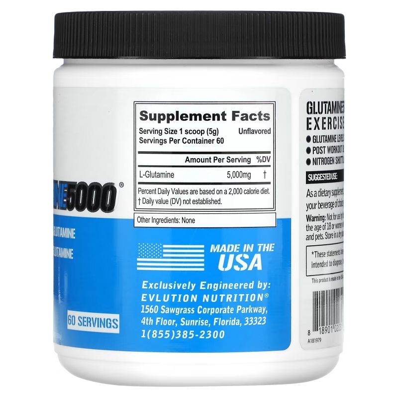 EVLution Nutrition, Glutamine5000, 5000 mg, Unflavored, 10.6 oz (300 g)