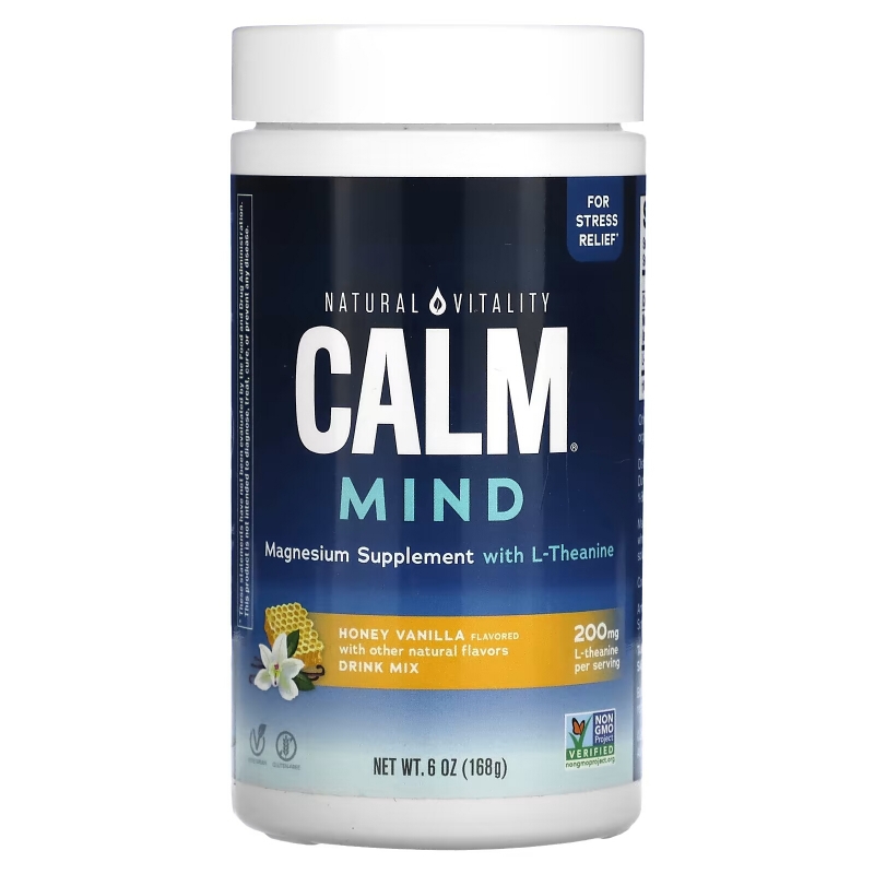 Natural Vitality, CALM Mind, Magnesium Supplement with L-Theanine Drink Mix, Honey Vanilla, 6 oz (168 g)