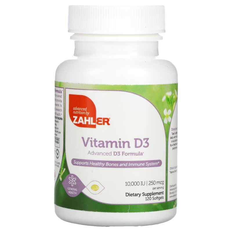 Zahler, Vitamin D3, Advanced D3 Formula, 250 mcg (10,000 IU), 120 Softgels