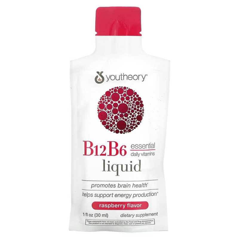 Youtheory, B12B6 On The Go, Raspberry, 12 Packets, 1 fl oz (30 ml) Each