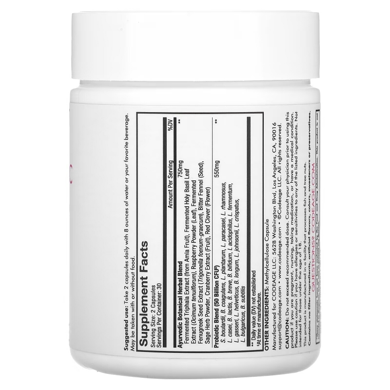 Codeage, Digestion, Women's SBO Probiotic, 50 Billion CFU, 60 Capsules