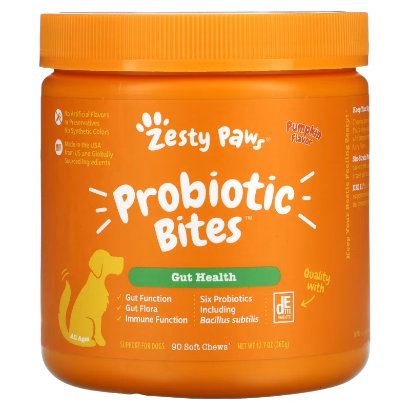 Zesty Paws, Probiotic Bites for Dogs, Gut Health, All Ages, Pumpkin, 90 Soft Chews, 12.7 oz (360 g)