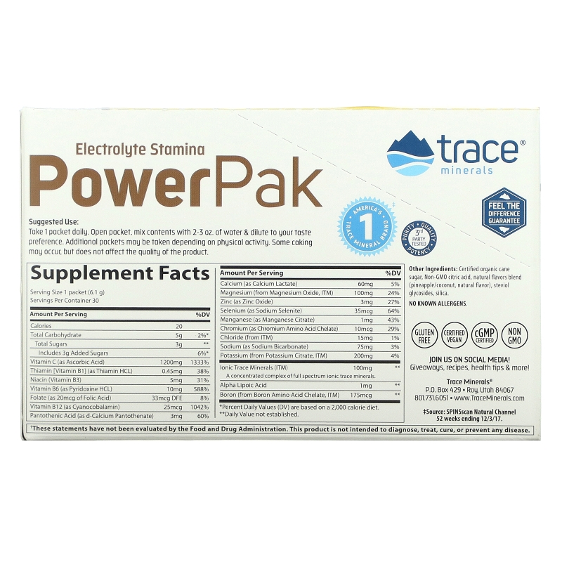 Trace Minerals Research Electrolyte Stamina Power Pak Piña Colada 32 пакетика 0.23 унции (6.5 г) каждый