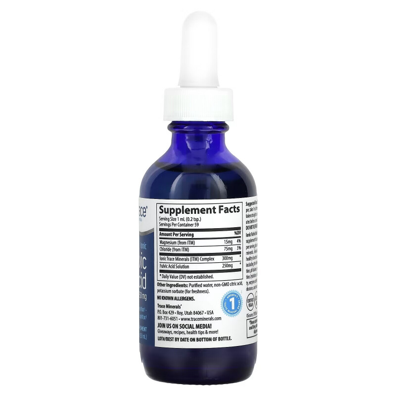 Trace Minerals ®, Ionic Fulvic Acid, 250 mg, 2 fl oz (59 ml)