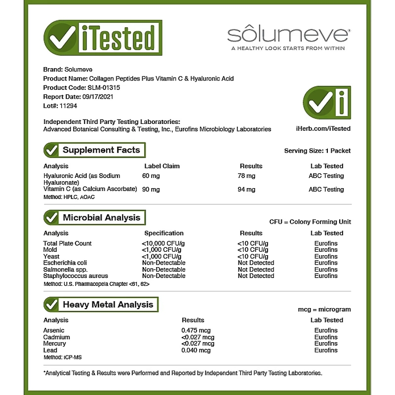 Solumeve, Collagen Peptides Plus Vitamin C & Hyaluronic Acid, Lemon, 30 Packets, 0.18 oz (5.15 g) Each